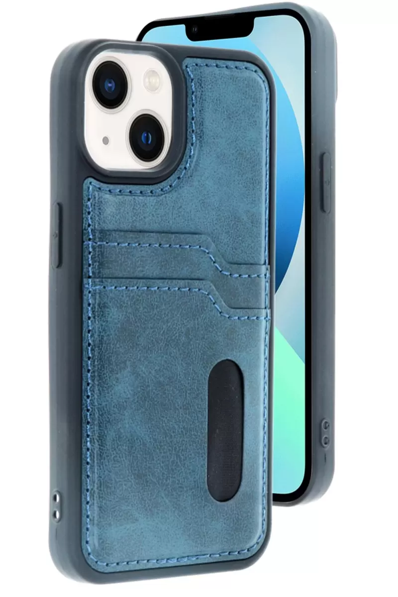 Newface Apple iPhone 15 Sara Kartvizitli Deri Kılıf - Lacivert