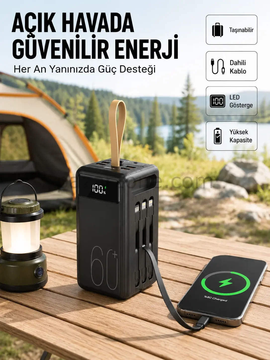 LED Ekranlı Çok Fonksiyonlu Taşınabilir Şarj Ünitesi Powerbank Yeni Nesil