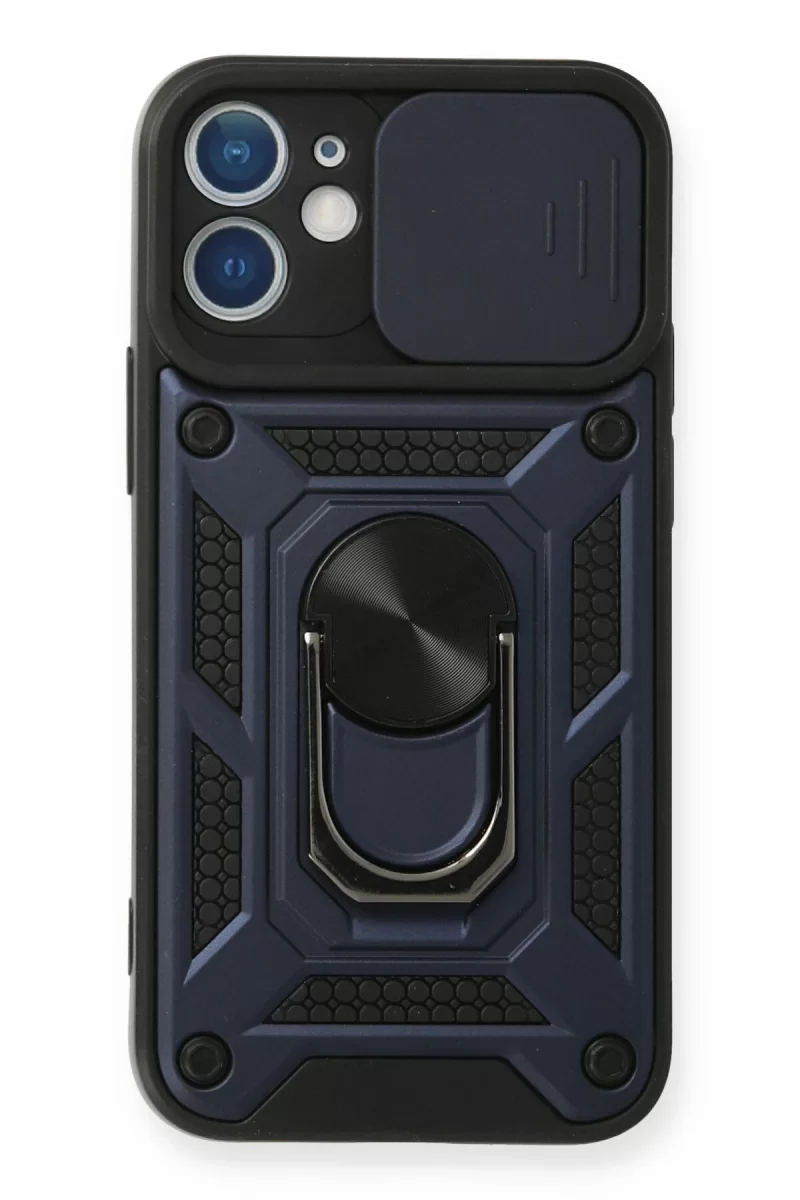Newface Apple iPhone 12 Kılıf Pars Lens Yüzüklü Silikon - Lacivert