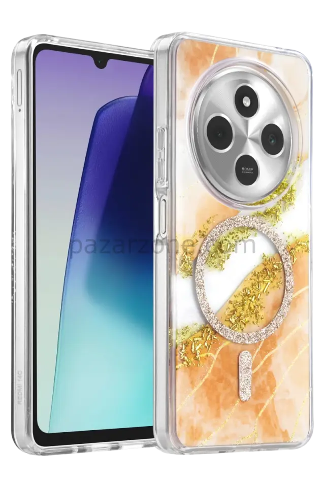 Onegif Xiaomi Redmi 14C Lotus Simli Magsafe Kapak - Yeşil