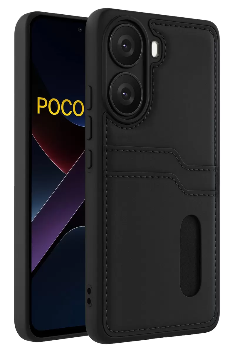 Newface Xiaomi Poco X7 Pro Kılıf Sara Kartvizitli Deri Kılıf - Siyah