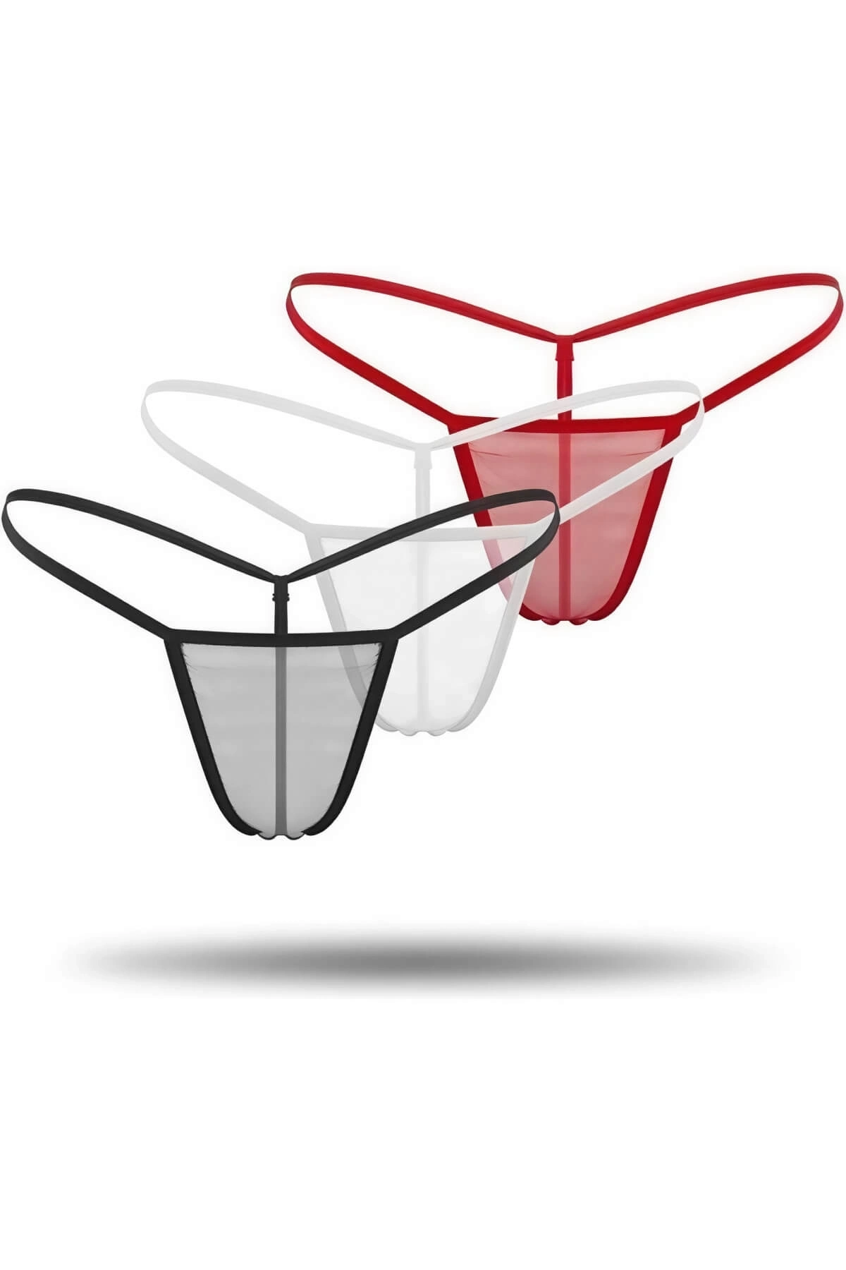 3'lü Renkli Transparan Tül String Tanga Tm0369
