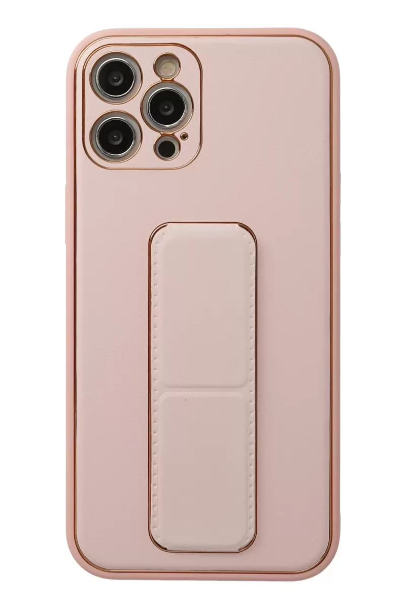 Newface Apple iPhone 12 Pro Kılıf Coco Deri Standlı Kapak - Pembe