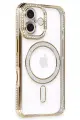 Newface Apple iPhone 16 Kılıf Joke Simli Magneticsafe Kılıf - Gold