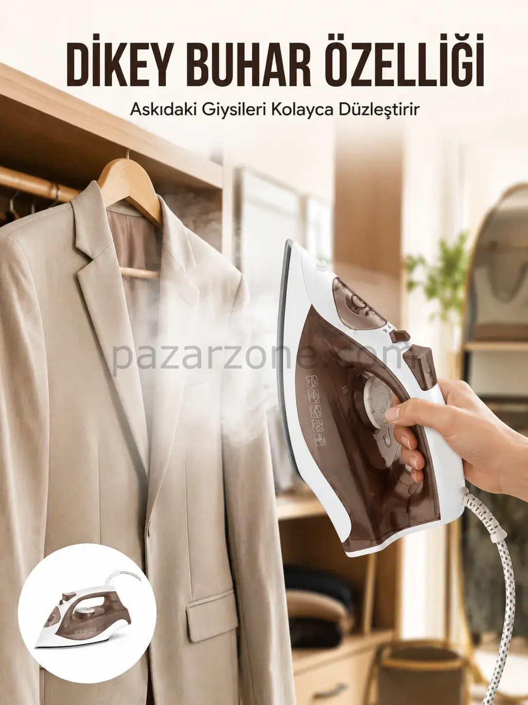 Kahverengi Buharlı Ütü 2200W Sürekli Buhar 120 g Şok Buhar