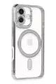 Newface Apple iPhone 16 Kılıf Joke Simli Magneticsafe Kılıf - Gümüş