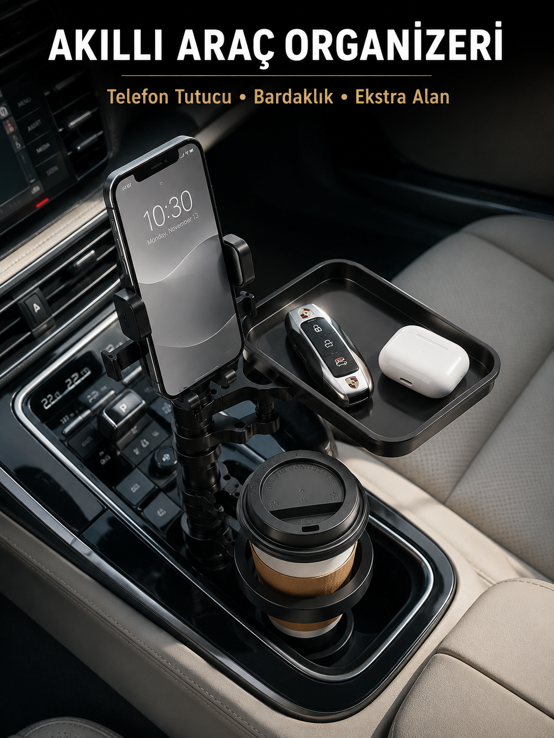 Araç Konsolu İçin Telefon Tutuculu Bardaklık Düzenleyici