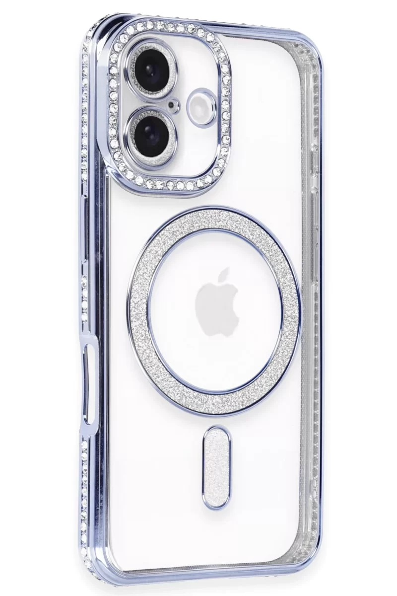 Newface Apple iPhone 16 Kılıf Joke Simli Magneticsafe Kılıf - Mavi