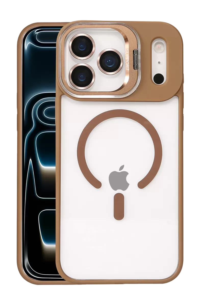 Joko Apple iPhone 17 Pro Max Remim Lensli Magsafe Standlı Kapak - Kahverengi
