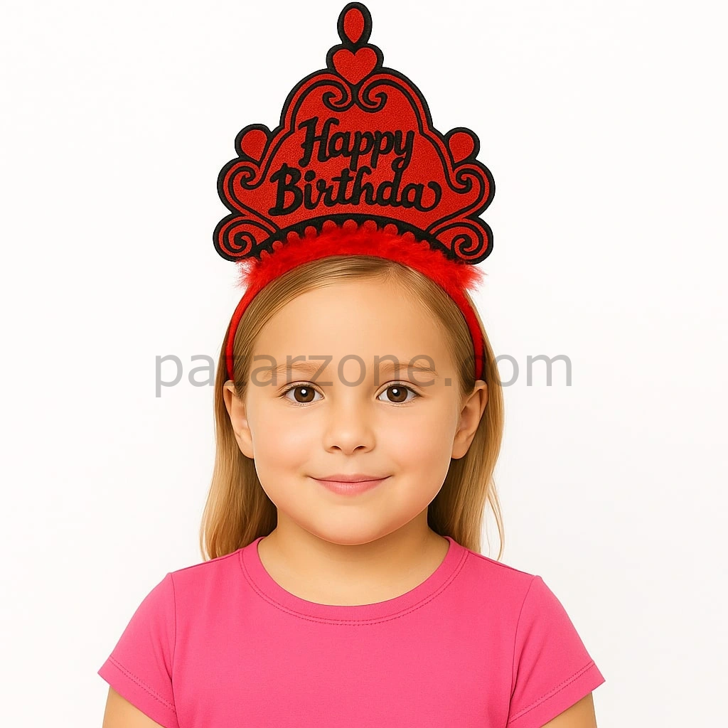 Kırmızı Happy Birthday Prenses Tacı – Doğum Günü Taç Aksesuarı
