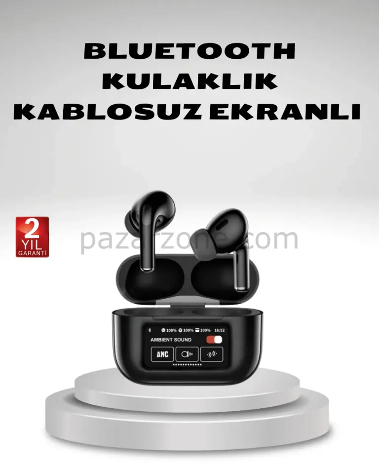 Aktif Gürültü Engelleme (ANC) Kablosuz Bluetooth Kulaklık – Dijital Ekranlı, Dokunmatik ve Uzun Pil Ömürlü