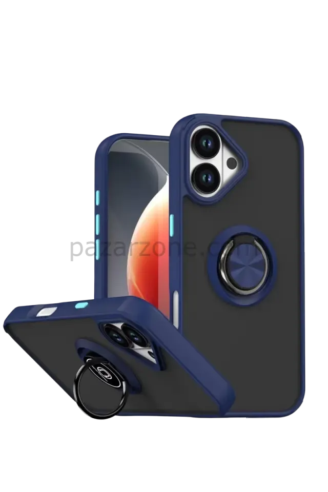 Newface Apple iPhone 17 Montreal Yüzüklü Silikon Kapak - Lacivert