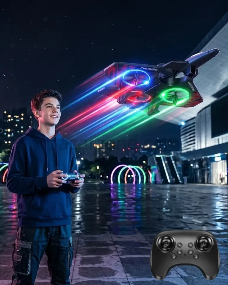LED Işıklı Fighter Jet Tasarımlı Drone Uzaktan Kumandalı Akrobatik Oyuncak Uçak