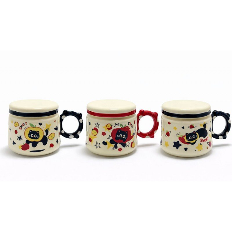 3D Kedi Tasarımlı Kapaklı Seramik Kupa Bardak