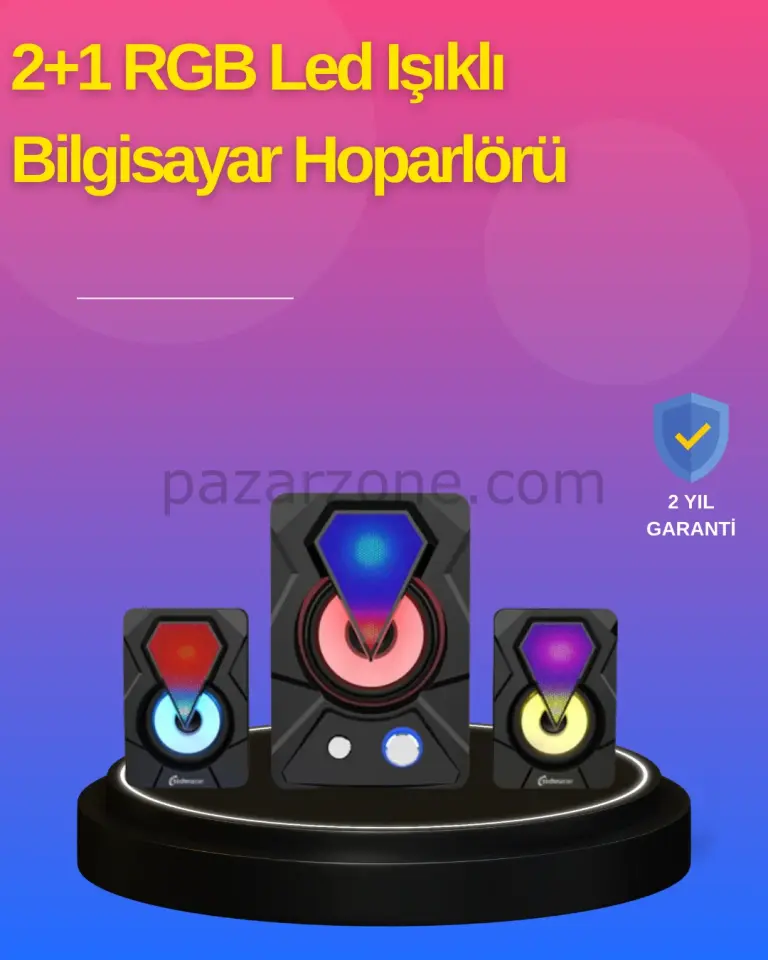 2.1 Kanal RGB LED Oyun Hoparlörü Subwoofer Destekli