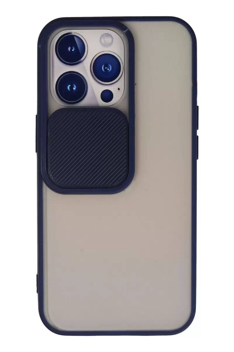 Newface Apple iPhone 13 Pro Kılıf Palm Buzlu Kamera Sürgülü Silikon - Lacivert