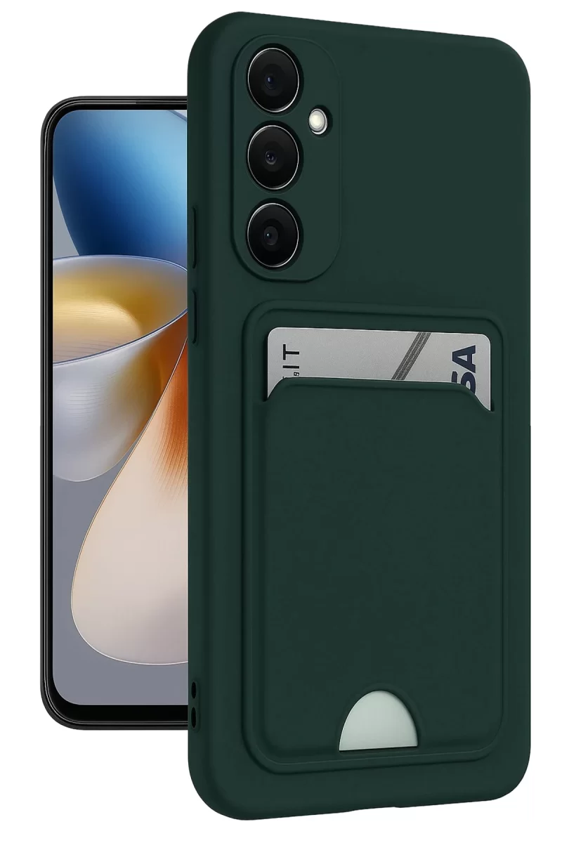 Newface Samsung Galaxy A26 Kılıf Kelvin Kartvizitli Silikon - Koyu Yeşil