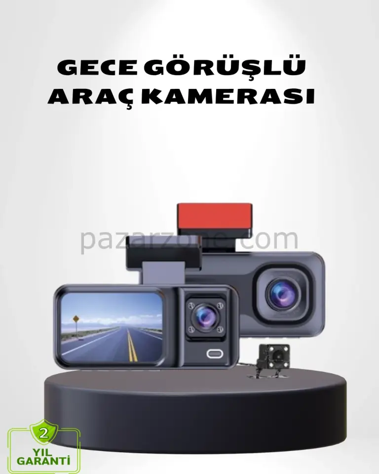 Üç Kameralı Dash Cam 170° Geniş Açılı Full HD Gece Görüşlü