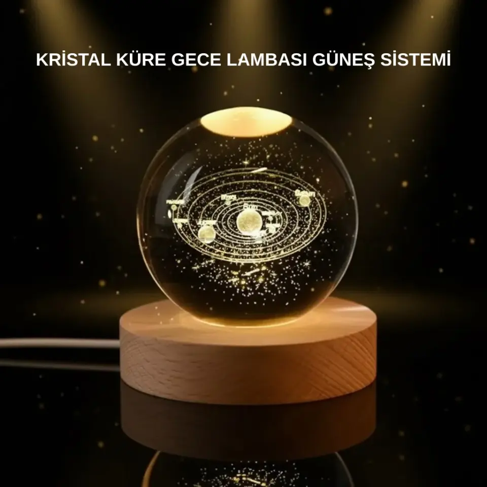 LED Işıklı Kristal Küre Ahşap Standlı Dekoratif Gezegen Model