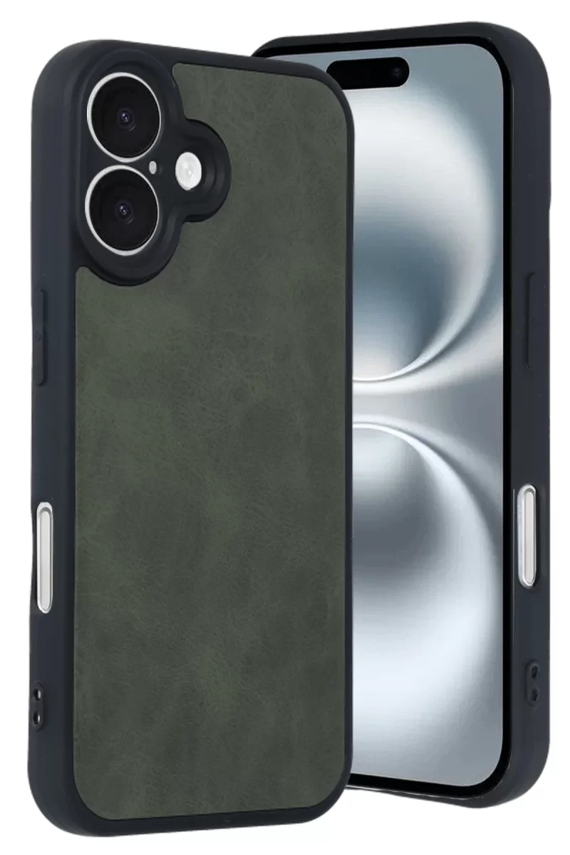Newface Apple iPhone 16 Kılıf Aras Deri Kapak - Koyu Yeşil