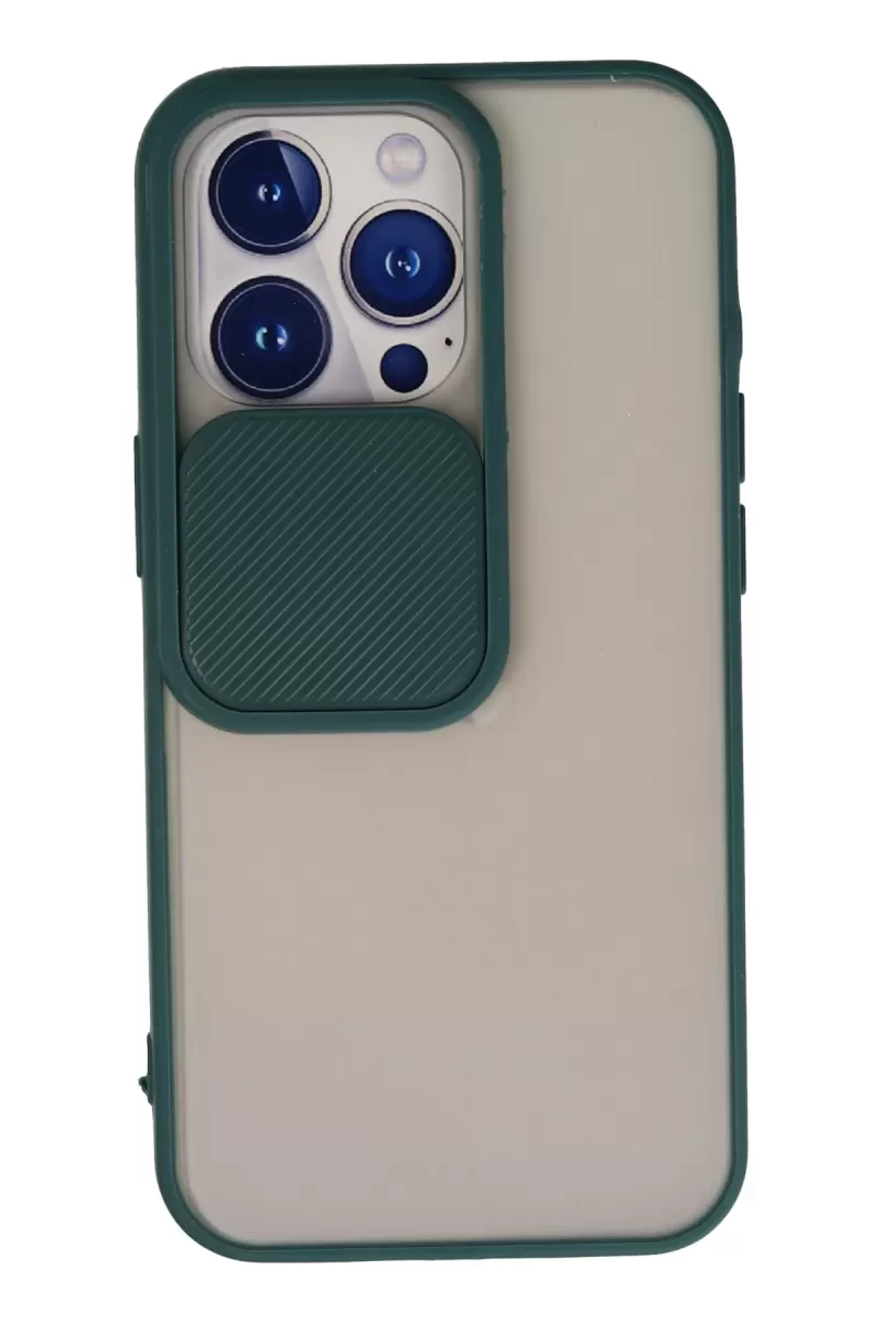 Newface Apple iPhone 13 Pro Kılıf Palm Buzlu Kamera Sürgülü Silikon - Yeşil
