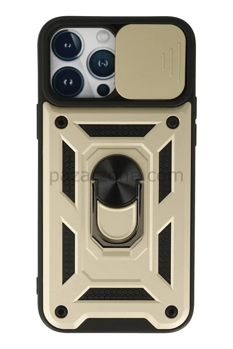 Newface Apple iPhone 13 Pro Kılıf Pars Lens Yüzüklü Silikon - Gold