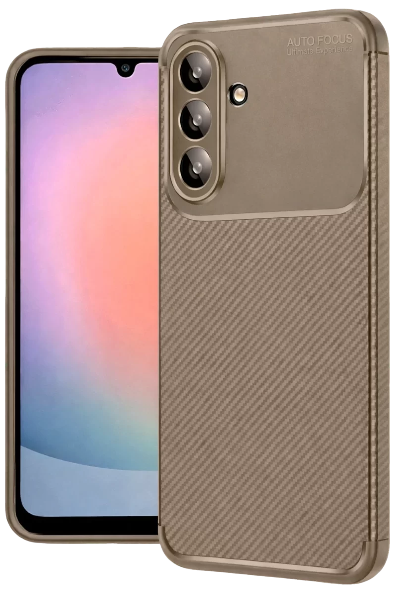 Newface Samsung Galaxy A56 Kılıf Auto Focus Karbon Kapak - Kahverengi