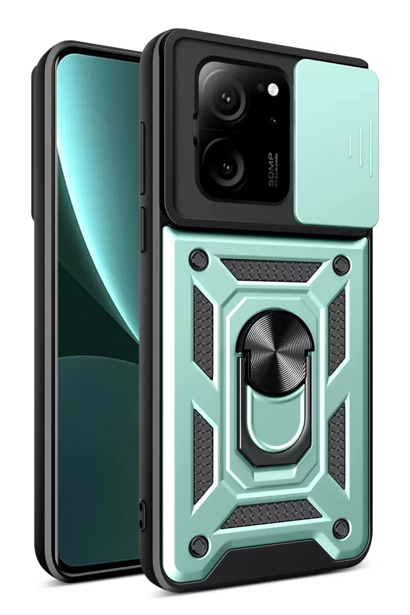 Newface Xiaomi Mi 13T Pro Kılıf Pars Lens Yüzüklü Silikon - Yeşil