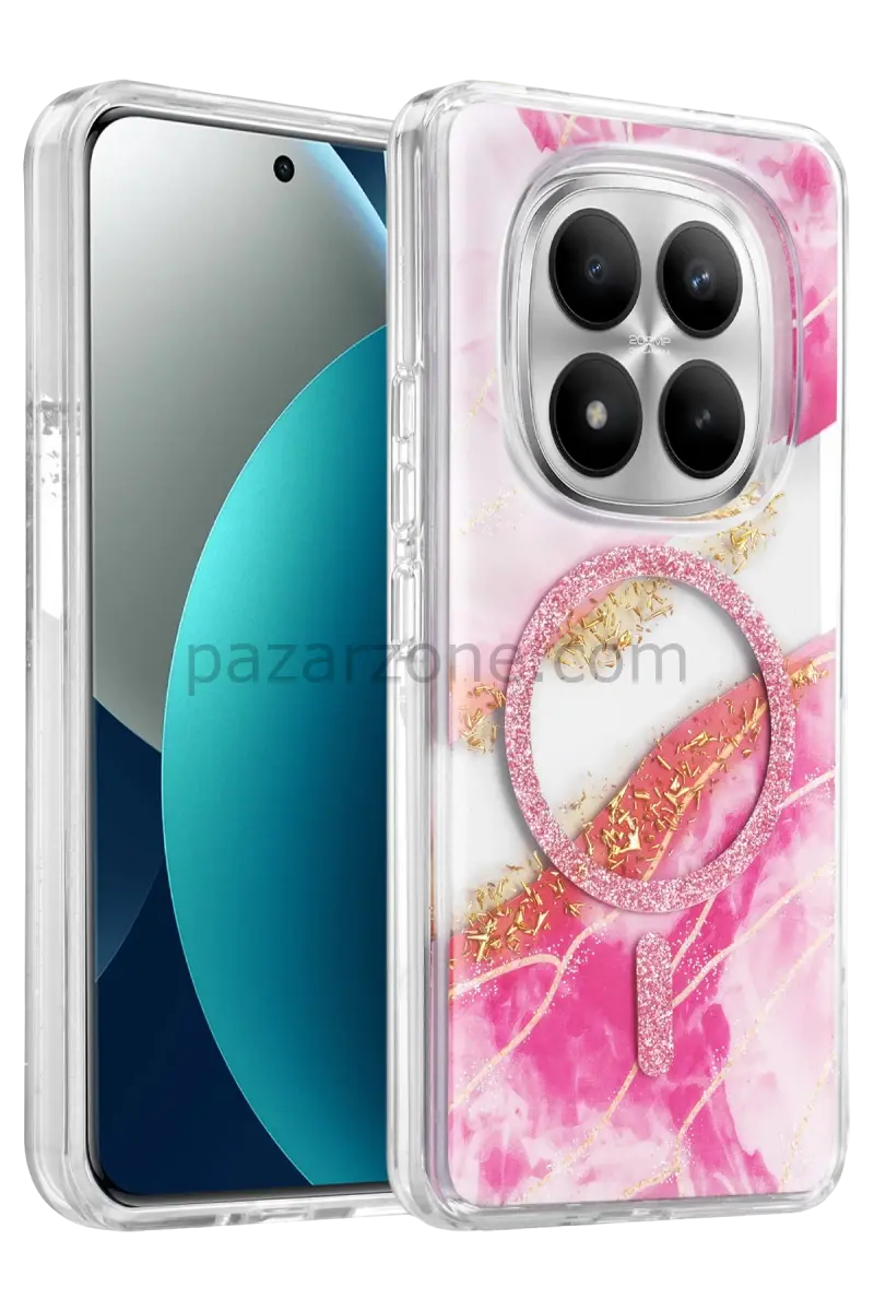 Onegif Xiaomi Redmi Note 15 Pro 5G Lotus Simli Magsafe Kapak - Pembe