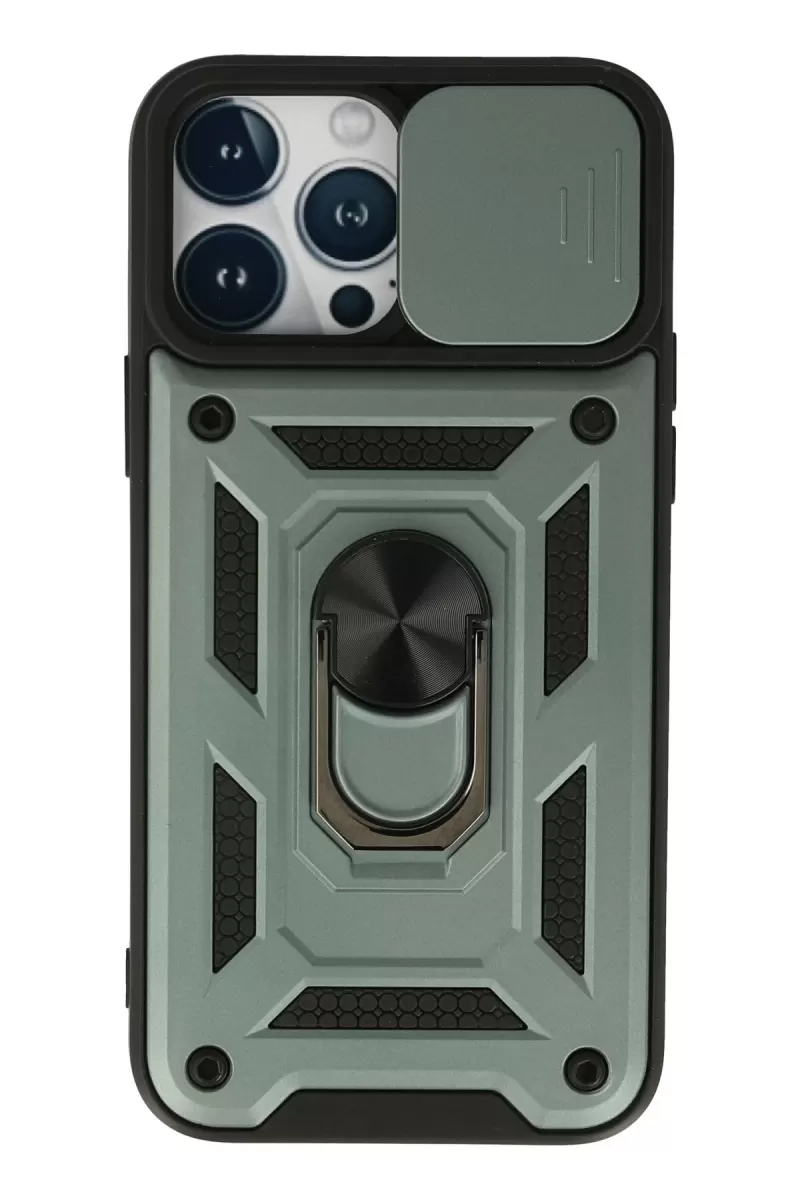 Newface Apple iPhone 13 Pro Kılıf Pars Lens Yüzüklü Silikon - Yeşil
