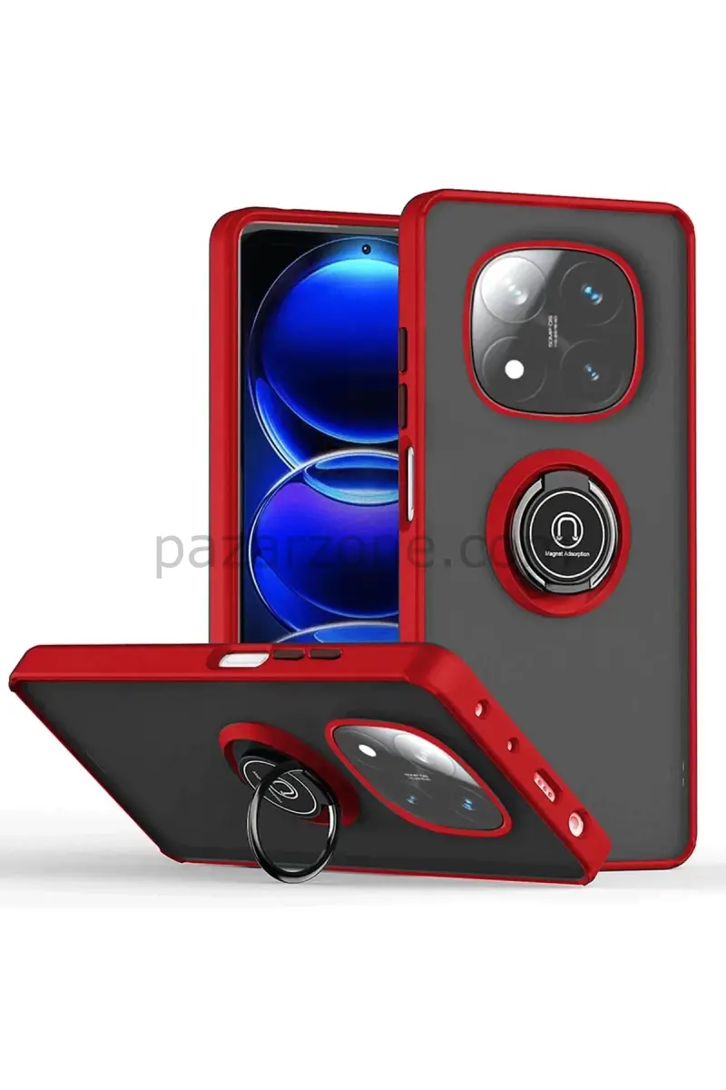 Newface Xiaomi Redmi Note 14 Pro 4G Kılıf Montreal Yüzüklü Silikon Kapak - Kırmızı