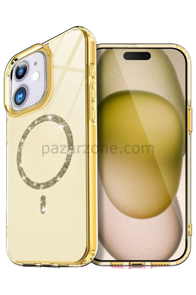 Newface Apple iPhone 12 Live Diamond Magsafe Kapak - Sarı