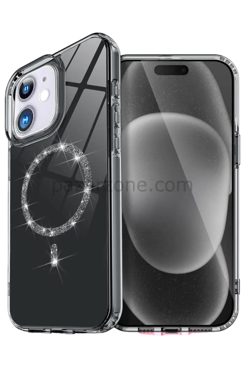 Newface Apple iPhone 12 Live Diamond Magsafe Kapak - Siyah