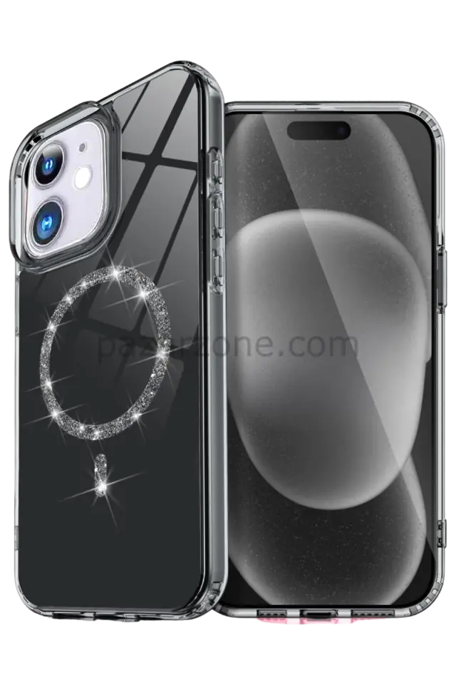 Newface Apple iPhone 12 Live Diamond Magsafe Kapak - Siyah