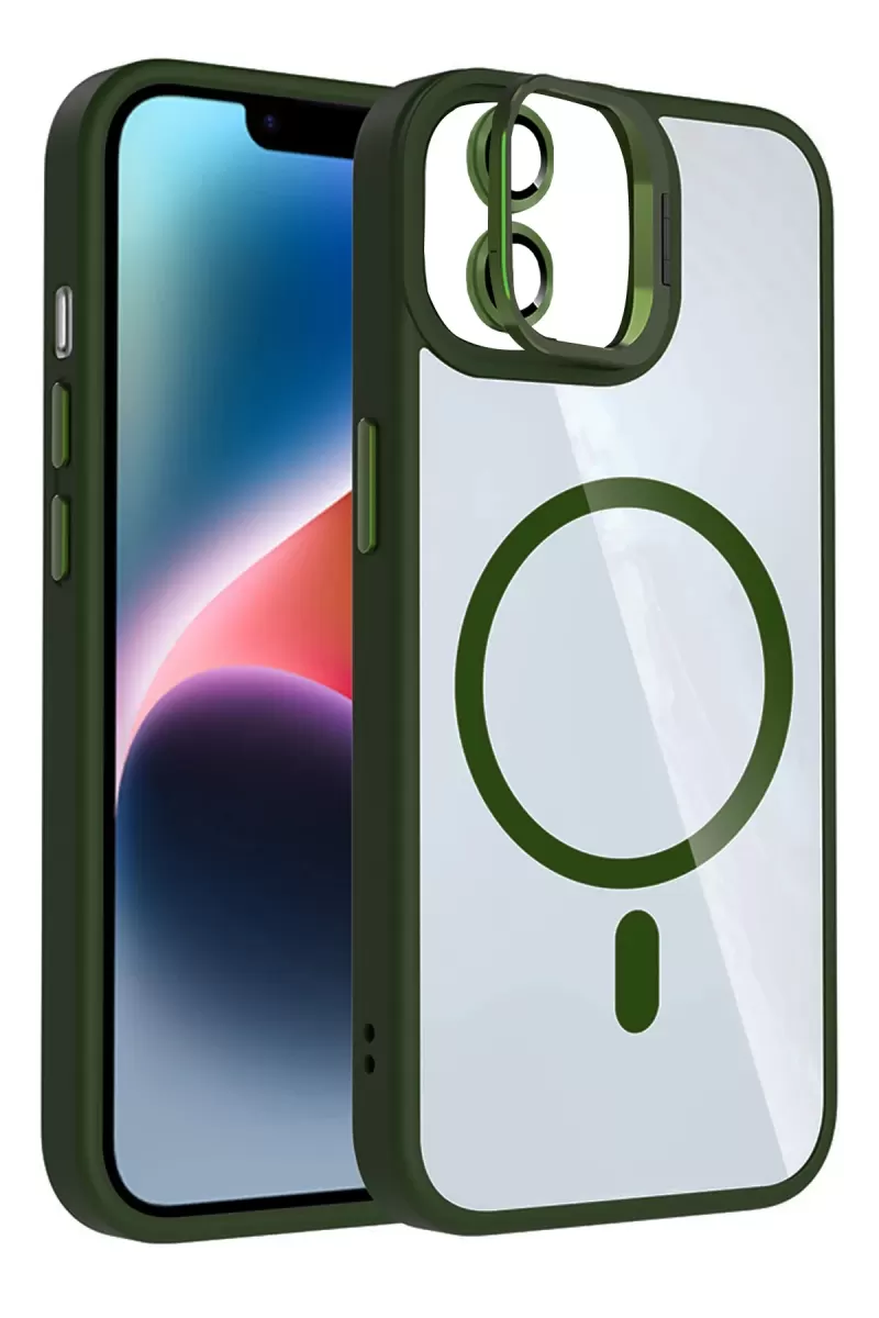 Joko Apple iPhone 11 Remim Lensli Magsafe Standlı Kapak - Koyu Yeşil