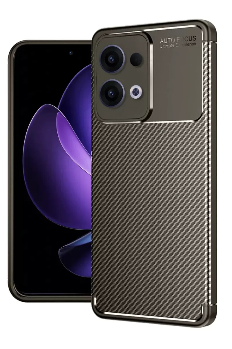 Newface Oppo Reno 13 Pro Kılıf Auto Focus Karbon Kapak - Kahverengi