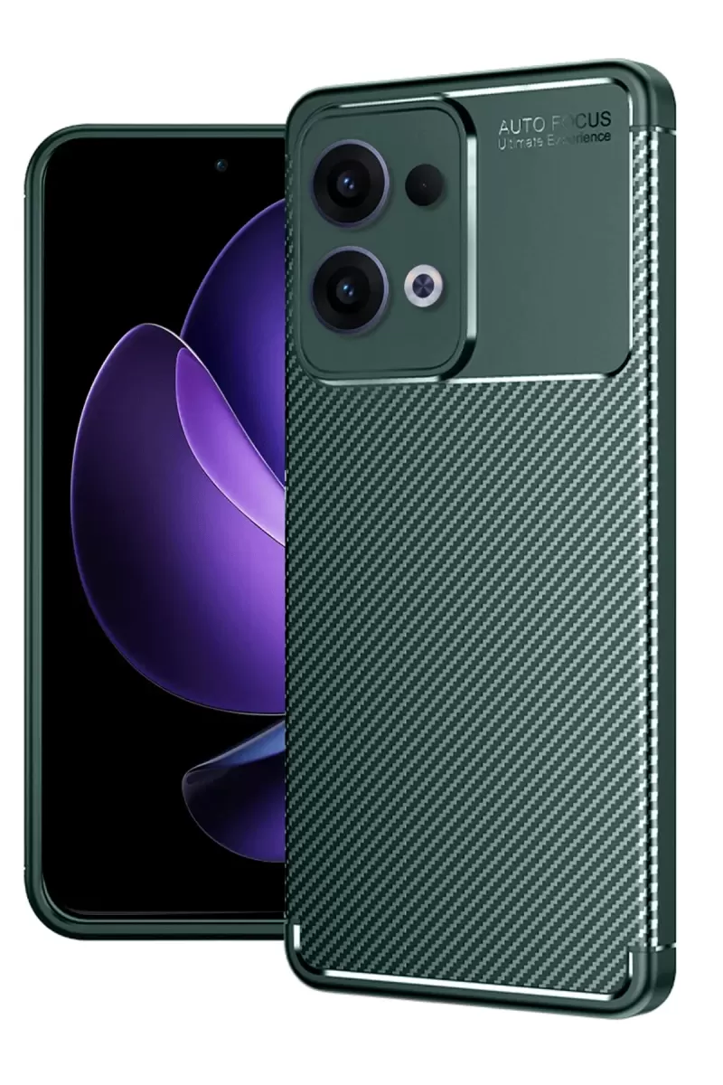 Newface Oppo Reno 13 Pro Kılıf Auto Focus Karbon Kapak - Koyu Yeşil