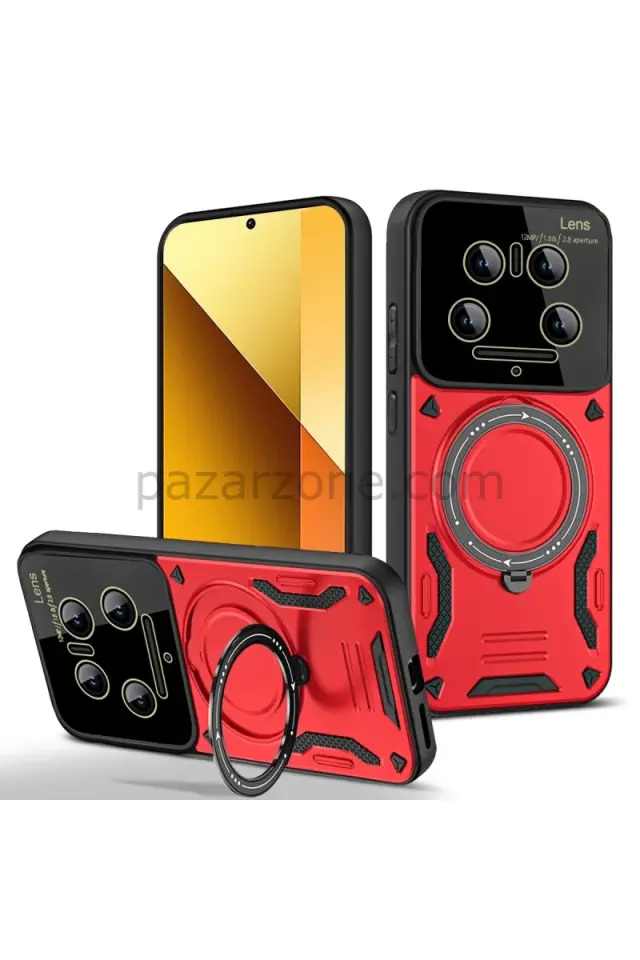 Newface Xiaomi Mi 14 Ultra Kılıf Joy Lens Standlı Kapak - Kırmızı