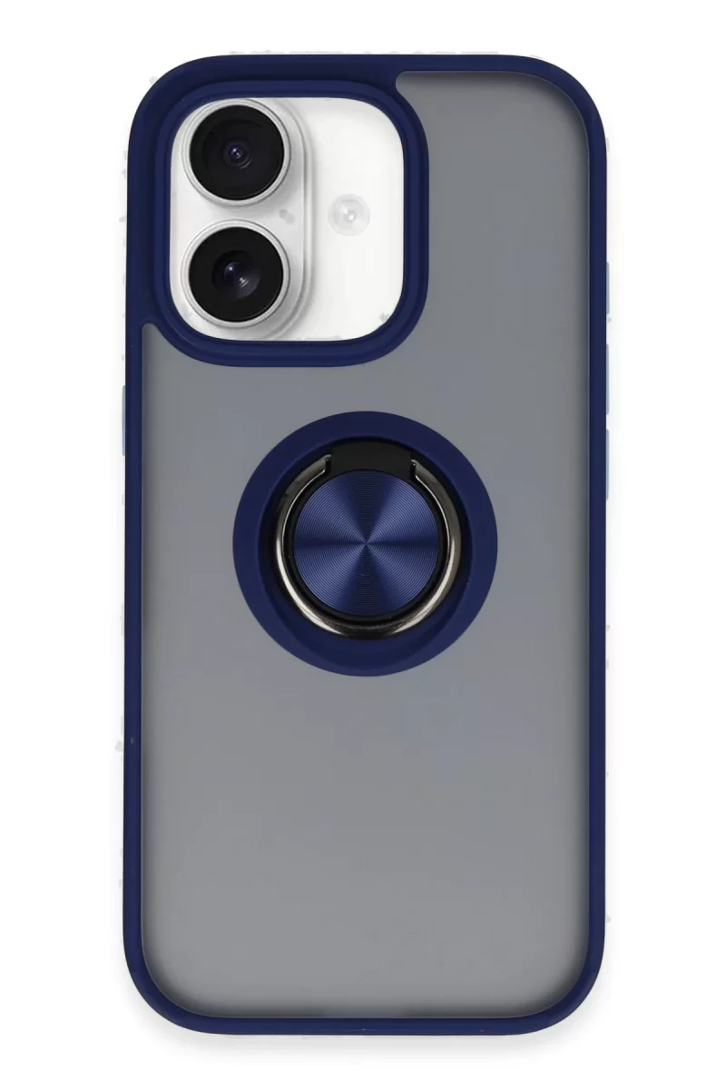 Newface Apple iPhone 16 Kılıf Montreal Yüzüklü Silikon Kapak - Lacivert