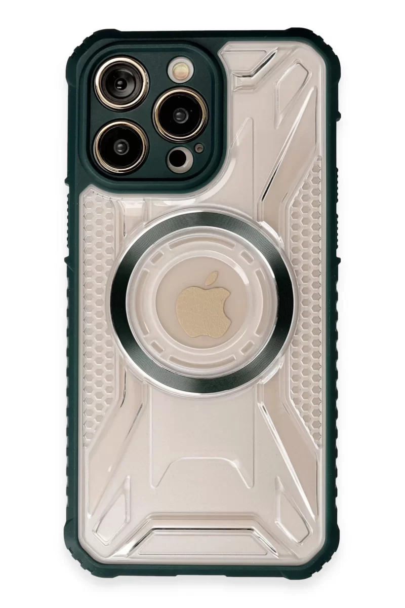 Newface Apple iPhone 13 Pro Kılıf Prag Magneticsafe Kapak - Koyu Yeşil