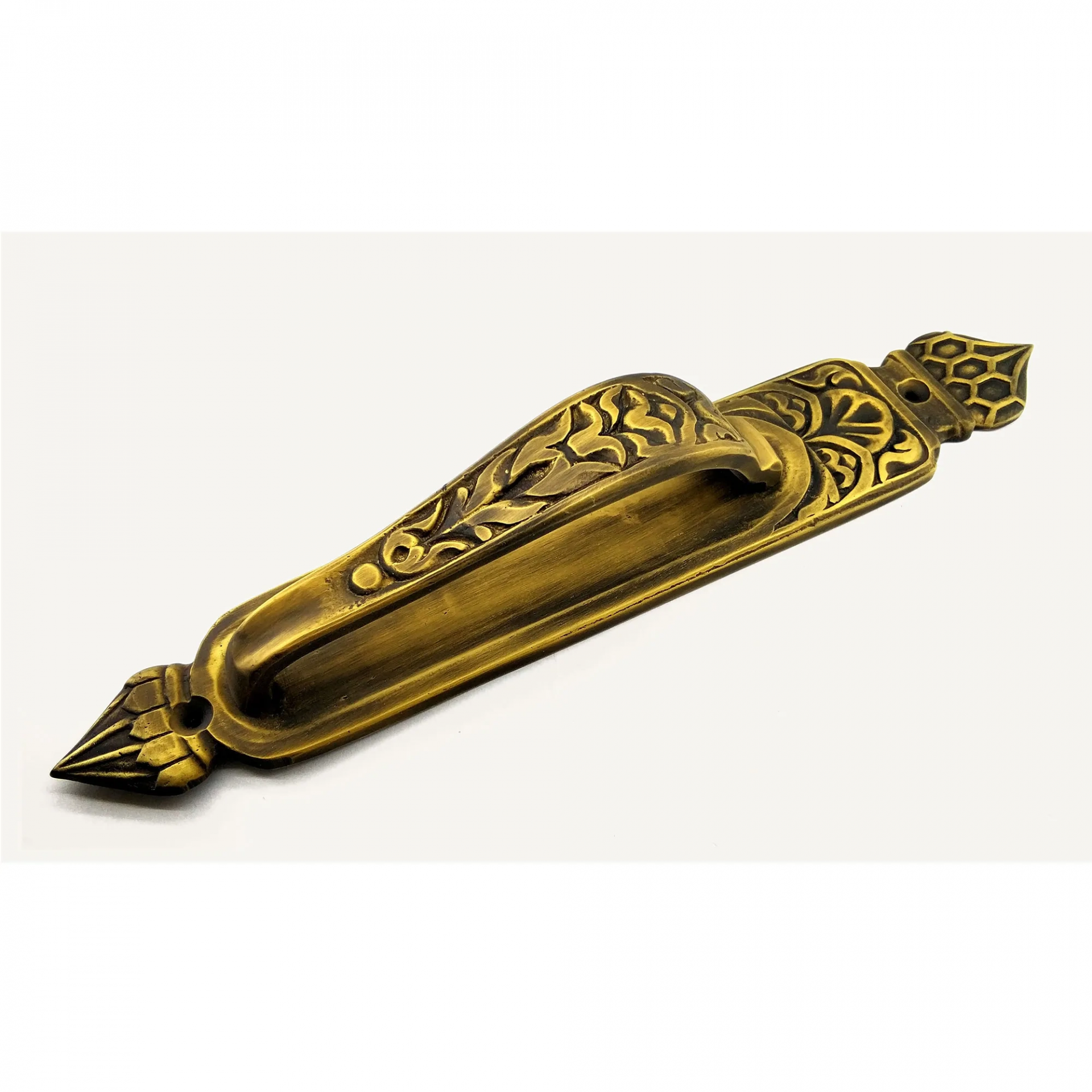 Antika Tarz Dekoratif Pirinç Kubbeli Çekme Kapı Kolu - 396x68 Mm, Antik