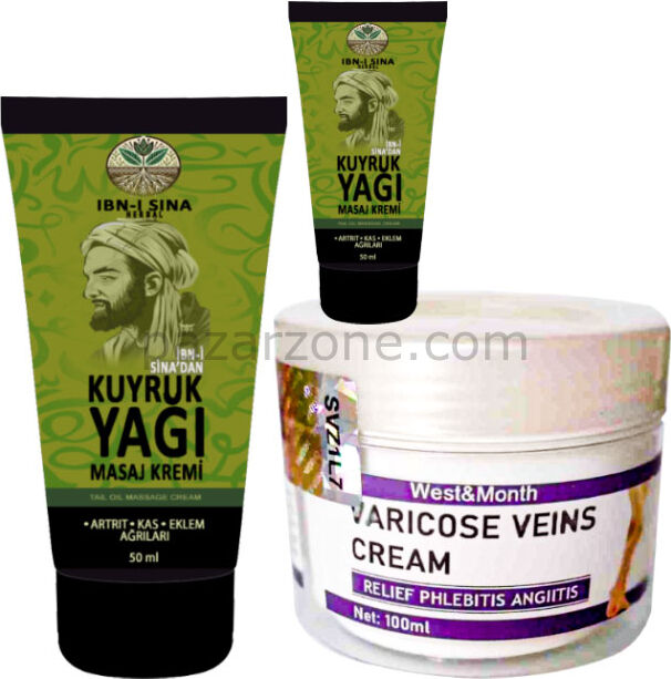 İbn-i Sina 4 Adet  Kuyruk Yağı Dindirici Krem Kas Sırt Bel El Ayak Kullanım 50 ml + Varıcose Veins Cream West Mont Varıslere Krem
