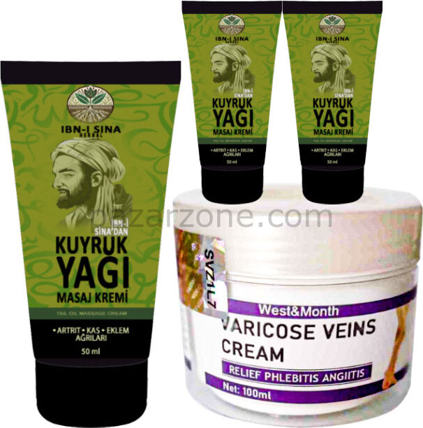 İbn-i Sina 4 Adet  Kuyruk Yağı Dindirici Krem Kas Sırt Bel El Ayak Kullanım 50 ml + Varıcose Veins Cream West Mont Varıslere Krem
