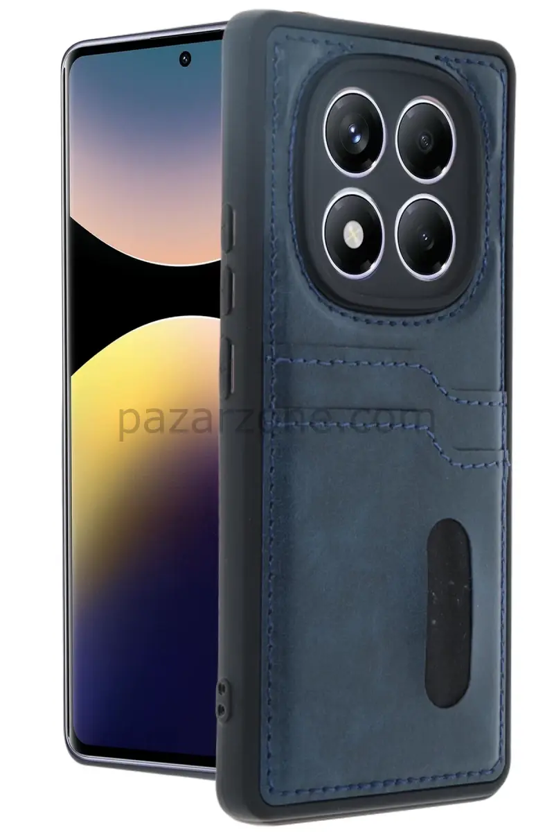 Newface Xiaomi Redmi Note 14 Pro 4G Kılıf Sara Kartvizitli Deri Kılıf - Lacivert