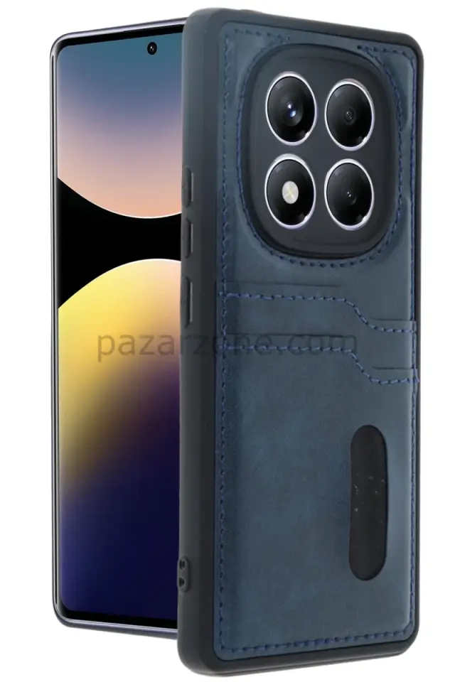 Newface Xiaomi Redmi Note 14 Pro 4G Kılıf Sara Kartvizitli Deri Kılıf - Lacivert