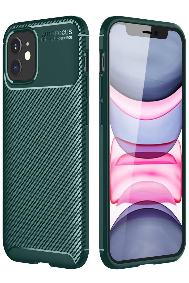 Newface Apple iPhone 12 Mini Kılıf Auto Focus Karbon Kapak - Yeşil