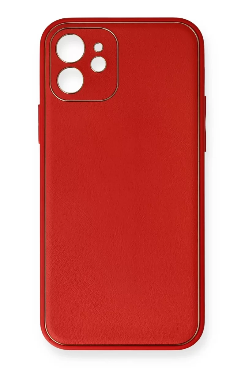 Newface Apple iPhone 12 Mini Kılıf Coco Deri Silikon Kapak - Kırmızı