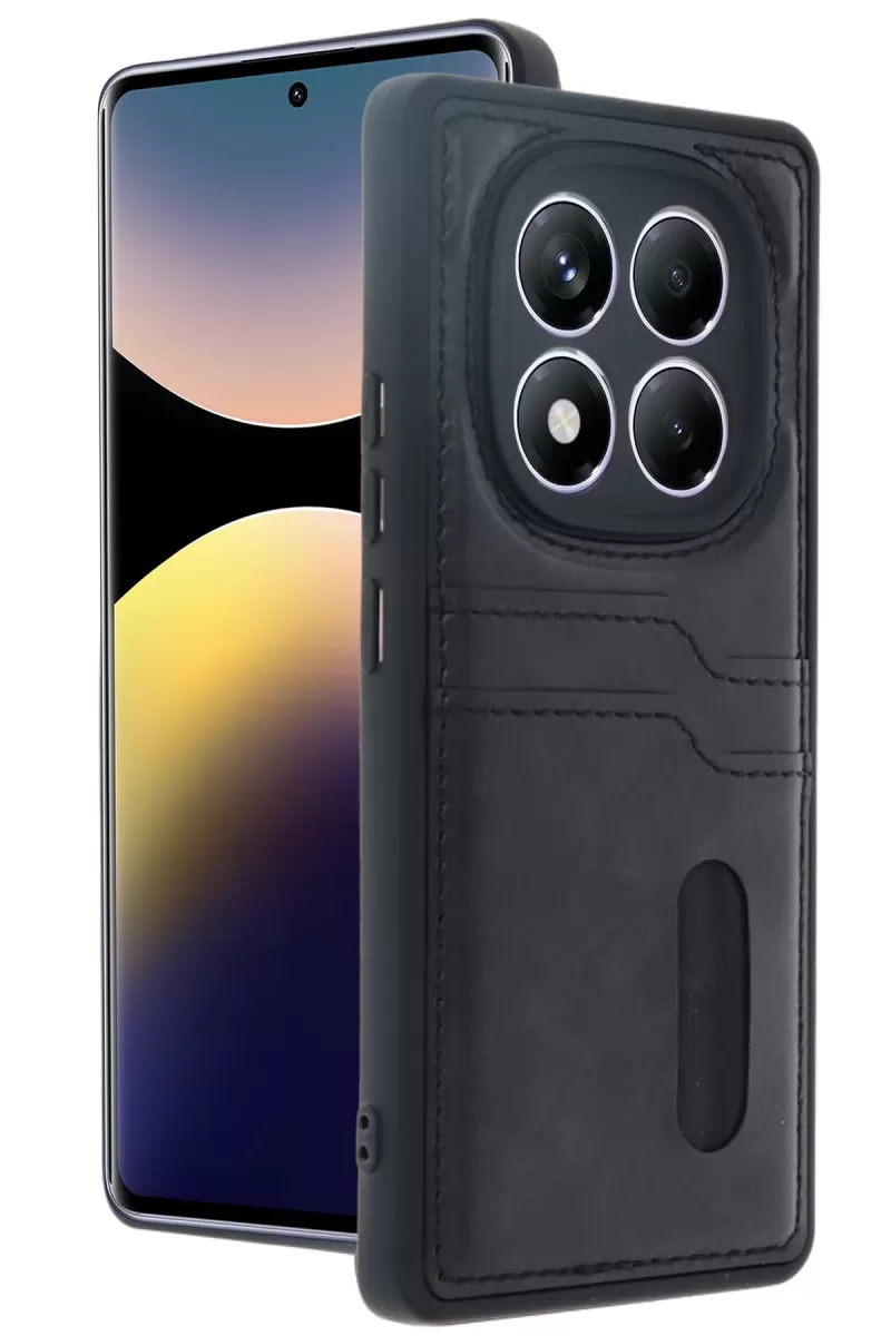 Newface Xiaomi Redmi Note 14 Pro 4G Kılıf Sara Kartvizitli Deri Kılıf - Siyah