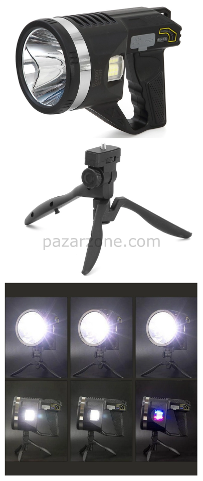 Şarjlı Dev Boy El Feneri Tripod Ayaklı Parlak Led El Lambası Kamp, Av Ve Güvenlik İçin İdeal