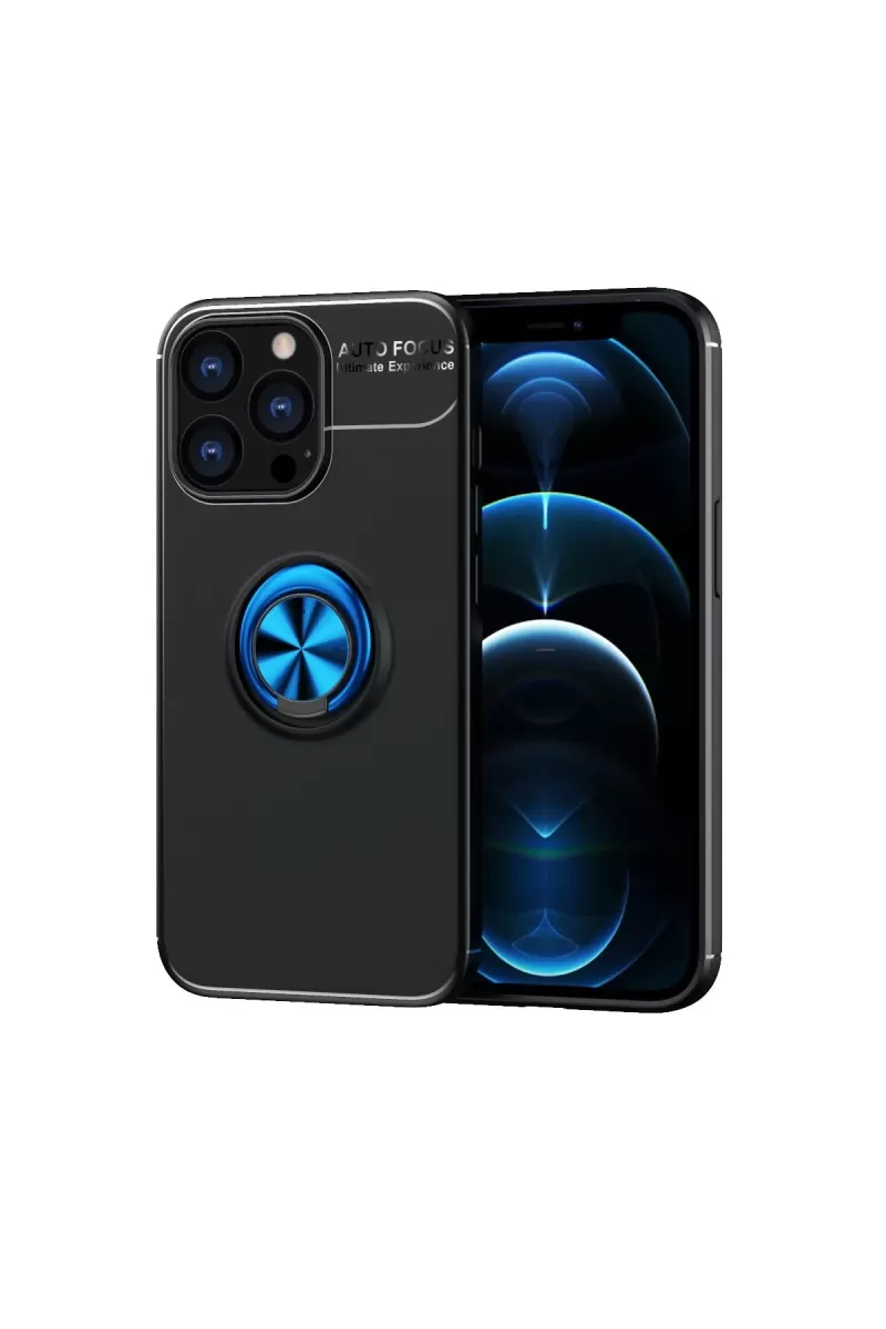 Newface Apple iPhone 13 Pro Kılıf Range Yüzüklü Silikon - Siyah-Mavi